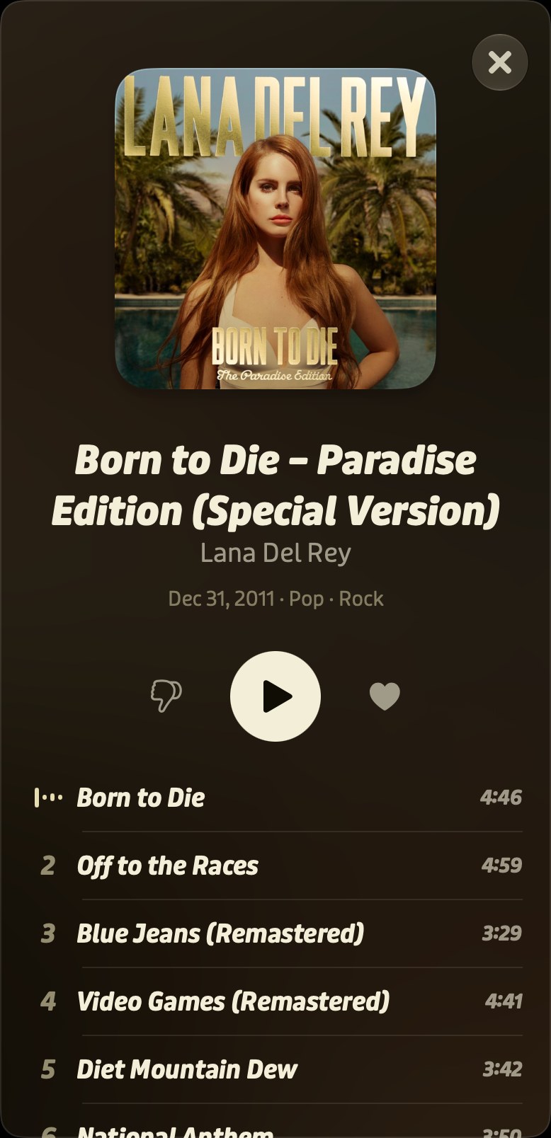 Play's Album View screen on macOS