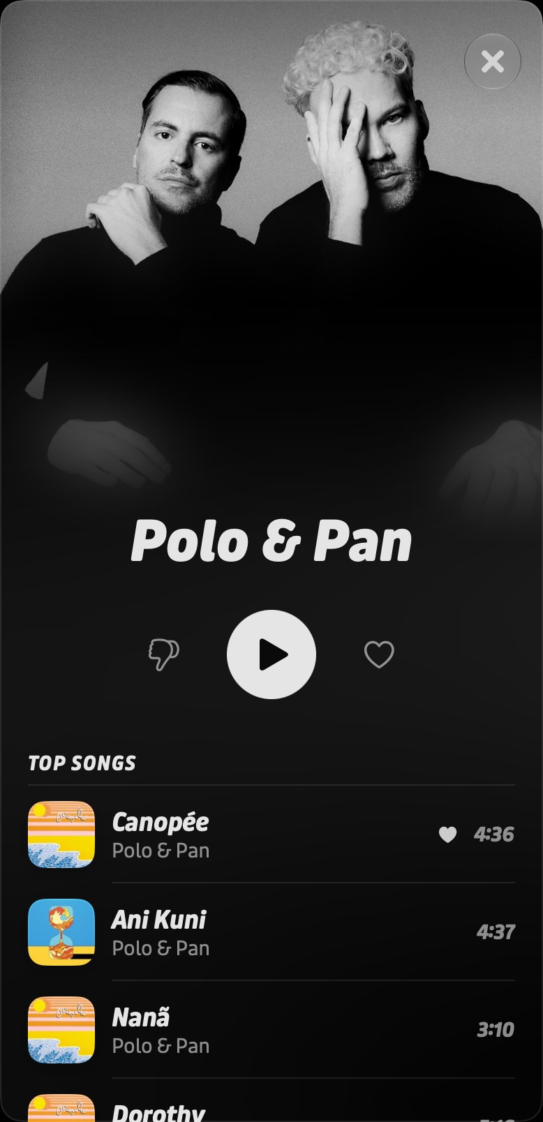 Play's Artist View screen on macOS