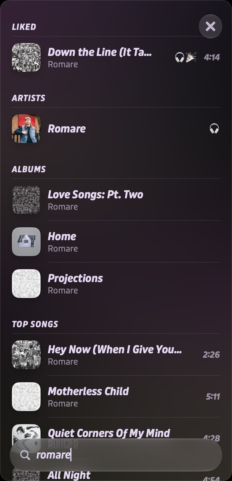Play's Search screen on macOS